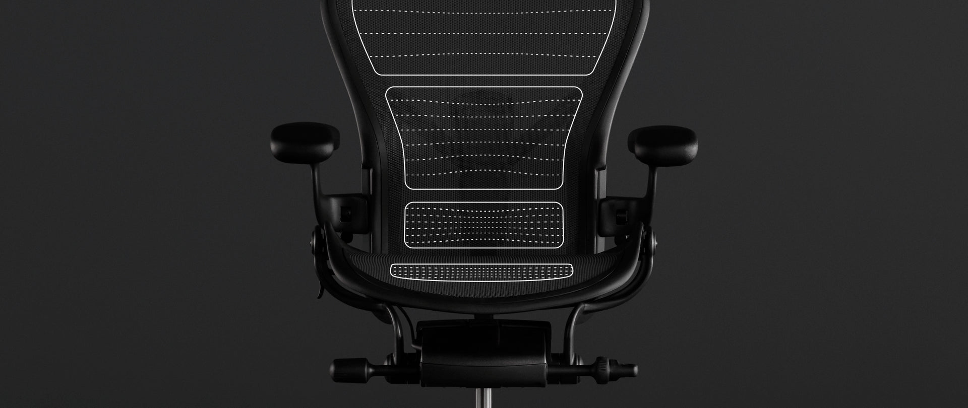 Une animation sur la photo d’un siège Aeron noir montre les avantages qu’apporte le matériau de suspension 8Z Pellicle en termes d’ergonomie.